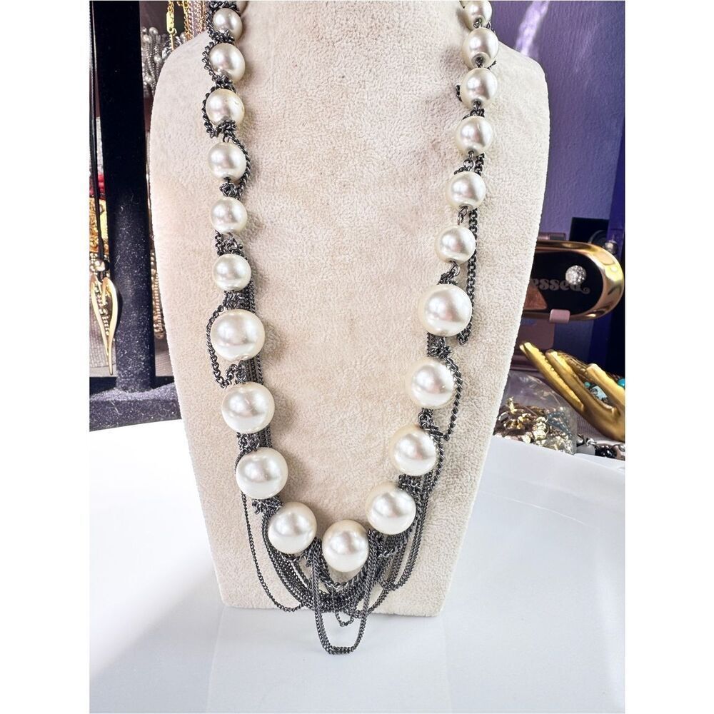 Simply Vera Vera Wang White Pearl and Black Chain Layered Necklace